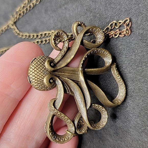 Bronze Tone Octupus Kraken Pendant Necklace Chain Pirate Sea Ocean Steampunk - Picture 10 of 16